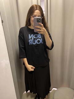 BONJOUR NEGRO CELESTE REMERA TRES CUARTOS - Orlibbi