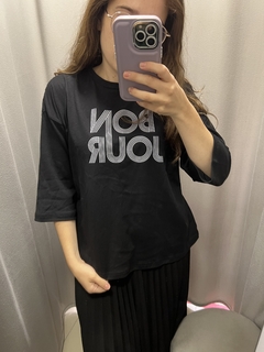 BONJOUR NEGRO BLANCO REMERA TRES CUARTOS - tienda online