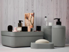 SET BAÑO 4 PIEZAS RAYADO CON CANASTO - tienda online