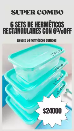 COMBO 6 SETS X 4 HERMETICOS RECTANGULARES SURTIDOS