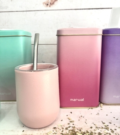 SET LATA CUADRADA BICOLOR CON MATE ANTIVUELCO MARWAL - tienda online