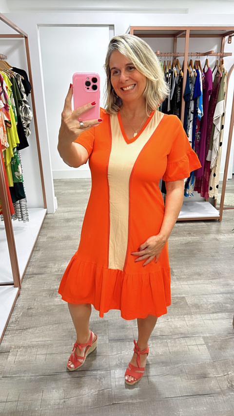 Vestido Laranja Babado