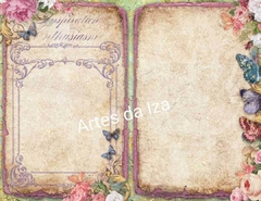 Papel para Scrap A4 - Flores e Borboletas - Folha 07