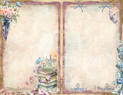 Papel para Scrap A4 - Livros e Flores - Folha 04