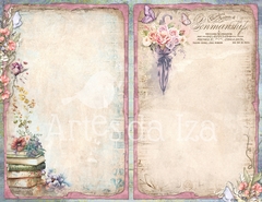 Papel para Scrap A4 - Livros e Flores - Folha 09