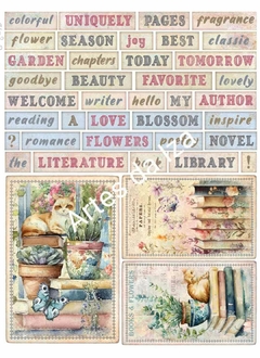 Papel para Scrap A4 - Livros e Flores - Folha de recorte 01