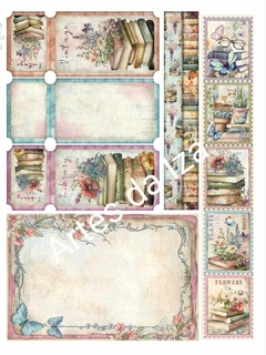 Papel para Scrap A4 - Livros e Flores - Folha de recorte 02