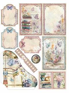 Papel para Scrap A4 - Livros e Flores - Folha de recorte 03