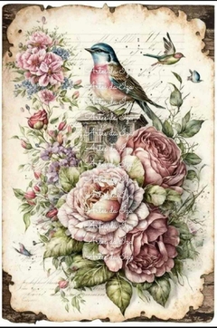 Papel para Decoupage - Coleção Pássaros e Flores - Mod.14
