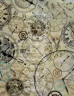 Papel para Scrap A4 - Lady and Clocks - Folha 05