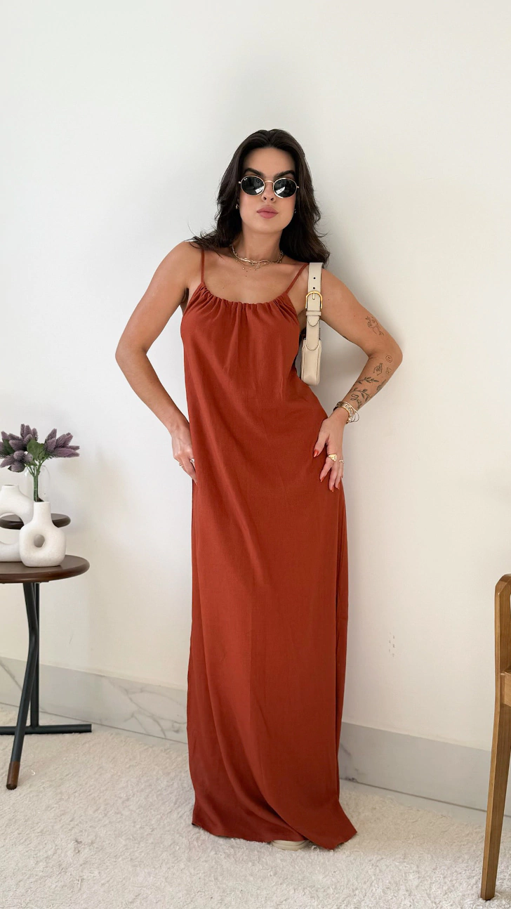 Vestido linho MALWIE Marrom