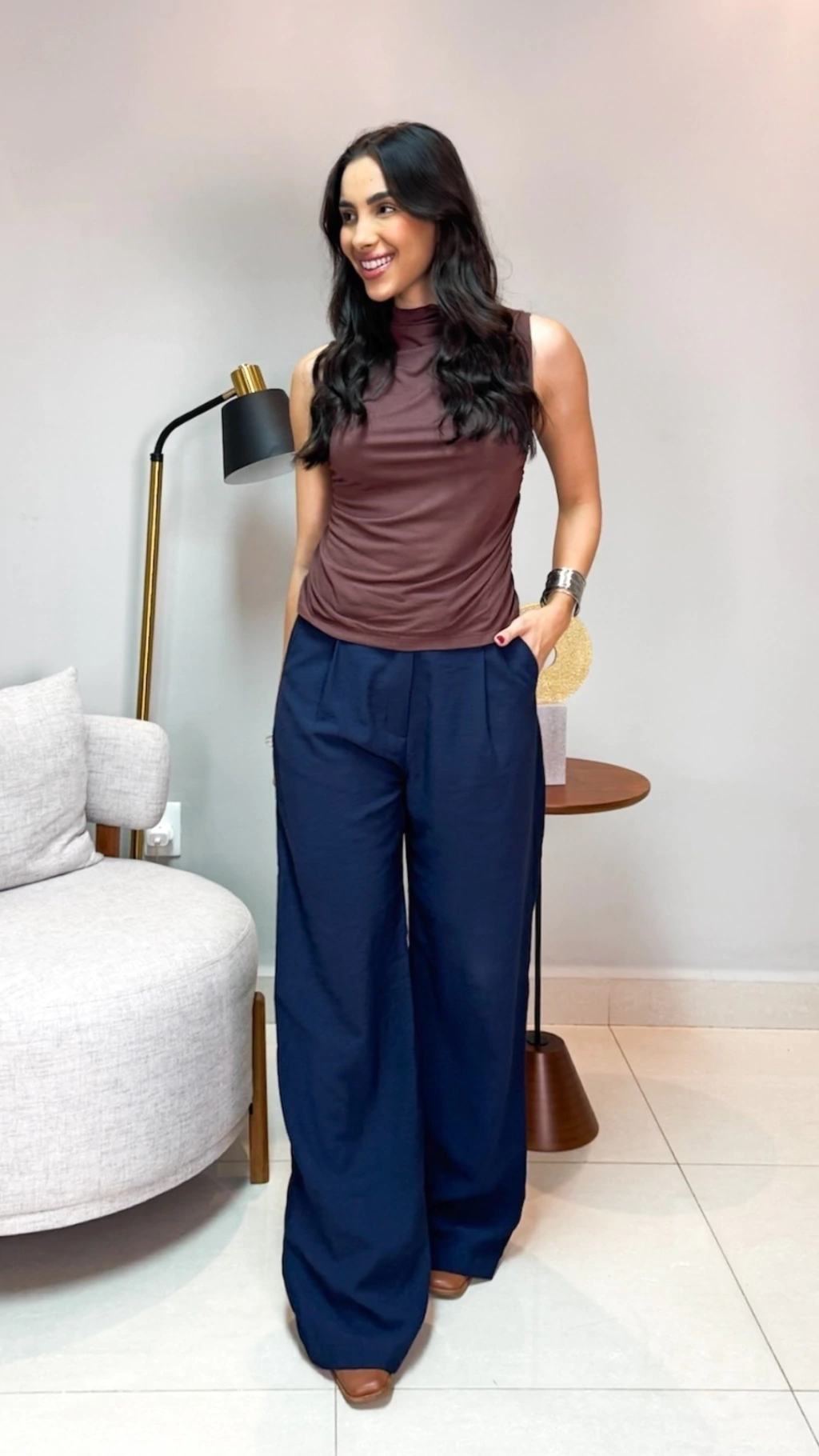 Calça Alba linho azul marinho