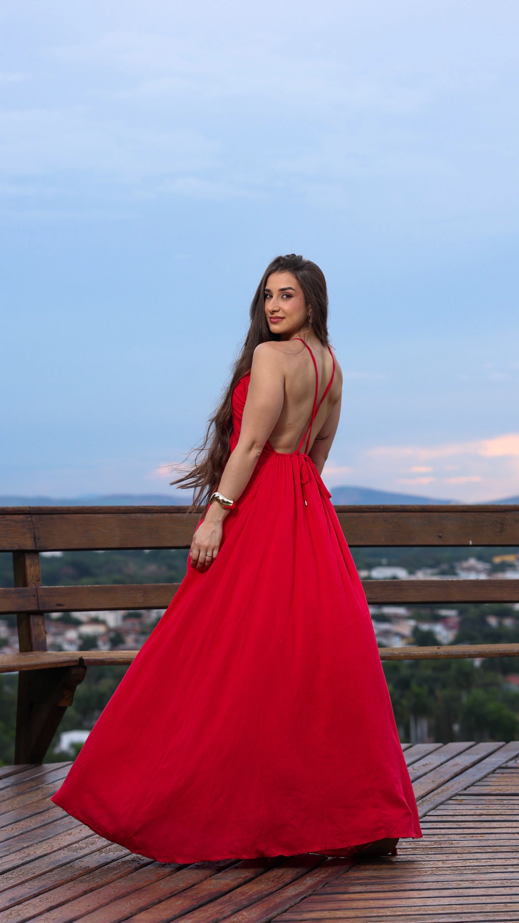 Vestido longo linho INFINITY vermelho