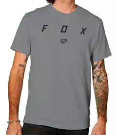 REMERA FOX PARALLAX TEE GRIS LETRAS NEGRAS