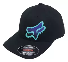 Gorra Fox YTH TOXSYK FLEXFIT NEGRA LOGO TURQUESA