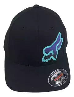 Gorra Fox YTH TOXSYK FLEXFIT NEGRA LOGO TURQUESA - comprar online