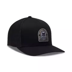 GORRA FOX EXPLORATION FLEXFIT HAT NEGRA LOGO GRIS LETRAS CREMA