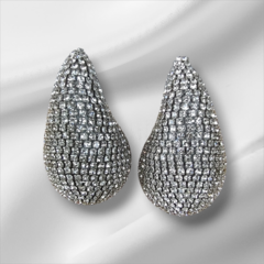 Brinco Gota Strass Prateado 4 cm - comprar online