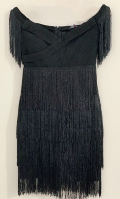 Vestido curto ombro a ombro franjas