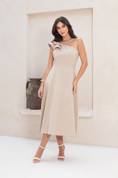 Vestido midi manga única com babado - loja online