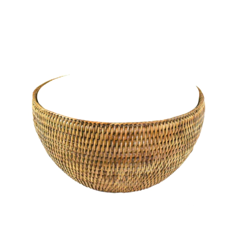 BOWL DE PORCELANA COM SUPORTE EM RATTAN MAYA 18 CM