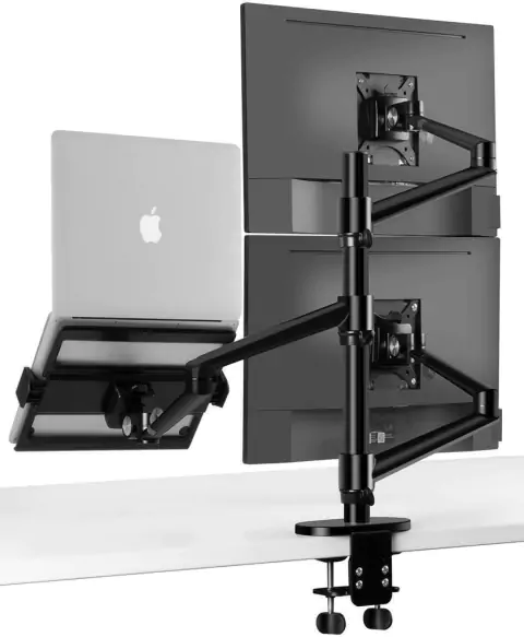 Suporte, Braço Articulado p/ 2 Monitores Dell, Hp, Samsung, Asus, LG e Notebook Macbook, Lenovo, Alumínio, Preto