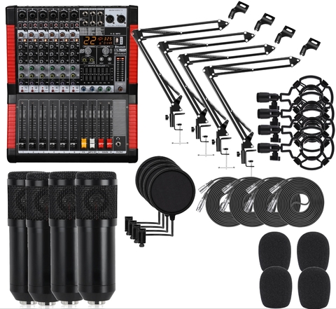 Kit Podcast Mesa 6 Canais,Articulado,Condensador,Pop,Cabo