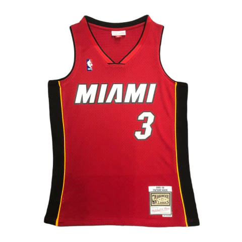 Regata Miami Heat Mitchell & Ness Termo Prensada Vermelha - #3 WADE