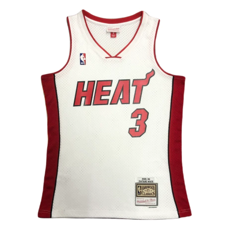 Regata Miami Heat - Mitchell & Ness Termo Prensada Branca #3 Wade