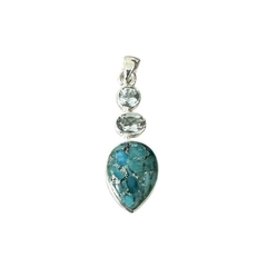 Pingente Indiano Gota Turquesa e Topazio Azul - comprar online