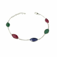 Pulseira Indiana Rubi Safira e Esmeralda Navete - comprar online