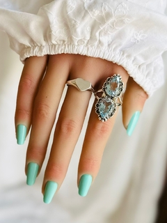 Anel Indiano Topázio Azul Gotas em Prata 925 na internet