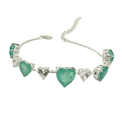 Pulseira de Prata Corações Pedra Fusion Esmeralda - comprar online