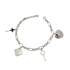 Pulseira de Prata e Ródio Pingentes Chave Trevo - comprar online