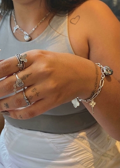 Pulseira de Prata e Ródio Pingentes Chave Trevo na internet