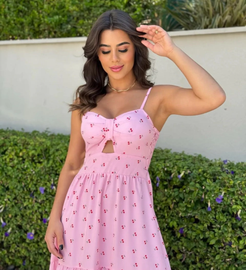 Vestido Adriana MIDI Cereja "ROSA" O Relicário