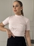 tshirt canelada gola alta rosa bebe/branco