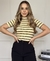 T-shirt Gola alta canelada nude/ preto 2 - comprar online