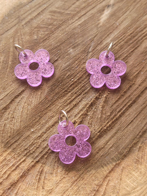 Pingente Glitter Flor - Lilás