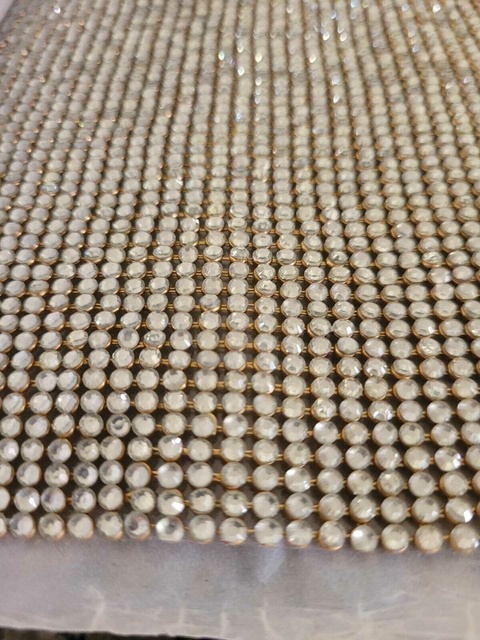 Manta de Strass Simples - Prata com base Dourada 7x45cm