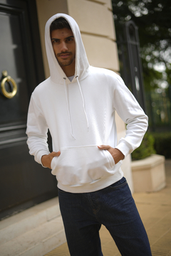 Buzo Canguro Hombre Frisa Invisible Premium Con Capucha Blanco - comprar online