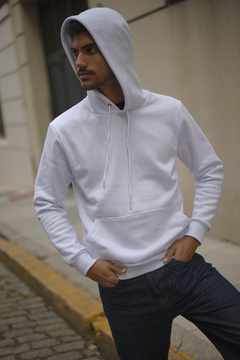Buzo Canguro Hombre Frisa Invisible Premium Con Capucha Blanco en internet