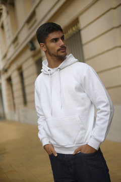 Buzo Canguro Hombre Frisa Invisible Premium Con Capucha Blanco
