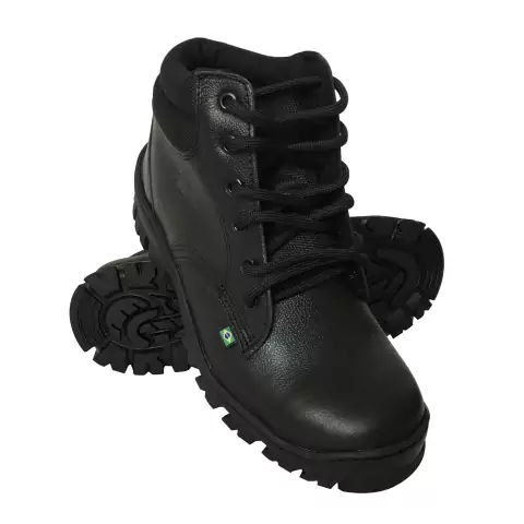 Botina Couro Nobuck Preto com Bico PVC - Zaz