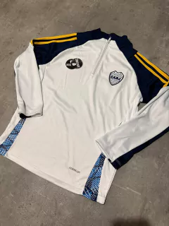 Buzo Boca blanco niño medio cierre