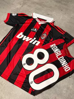 Camiseta Milan Ronaldinho negra rayada 80 retro - Hooligans Bahía