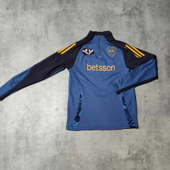Buzo Boca medio cierre Betsson celeste y gris niño