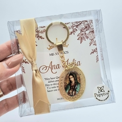Llavero Doble Vista Encapsulado Virgen/Jesús Dorado | Pedido mínimo 12 pz en internet