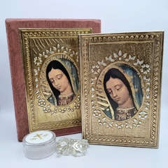 Biblia Repujado Virgen Ovalada con Caja de Madera