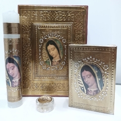 Kit Primera Comunión Repujado Virgen Guadalupe Ovalo KC007